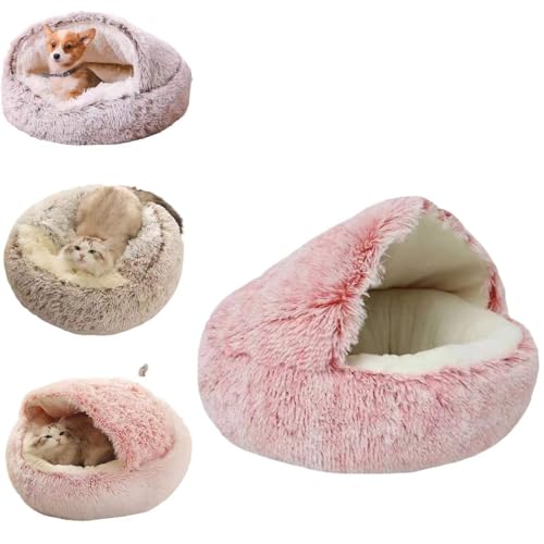 GMFLEX Pursnug Katzenbett Pursnug Katzenhöhle Rutschfester und wasserdichter Boden for Katzen und Hunde Beruhigende Hundebetten und Katzenhöhlenbett mit Kapuze (Color : Short Pink, Size : 19.7in) von GMFLEX