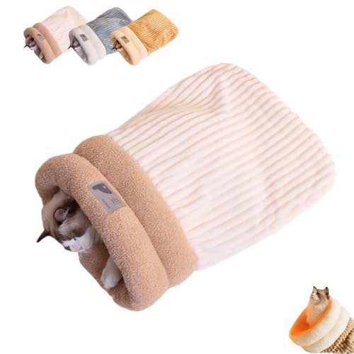 GMLGCB Cat Winter Sleeping Bag, 2024 Cat Sleeping Bag for Indoor Cats, Self Warming Cat Cave Bed, 360° Warm Semienclosed Soft Plush Large Cat Sack Cat Bed with Cave (Beige-L) von GMLGCB