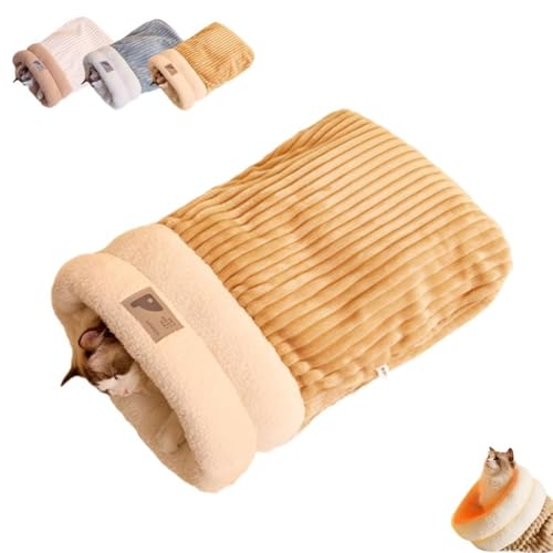 GMLGCB Cat Winter Sleeping Bag, 2024 Cat Sleeping Bag for Indoor Cats, Self Warming Cat Cave Bed, 360° Warm Semienclosed Soft Plush Large Cat Sack Cat Bed with Cave (Brown-L) von GMLGCB