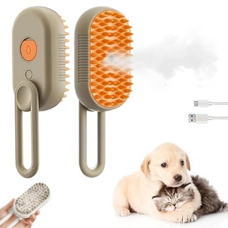 GMLGCB Fluffguard, 3 In 1 Pet Steam Brush, 3 In 1 Pet Brush, 3 In 1 Cat Steam Brush, Massaging and Cleaning Shedding Pets,Multifunctional Hair Removal Comb for Cat and Dog (Brown) von GMLGCB