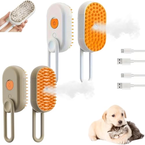 GMLGCB Fluffguard, 3 In 1 Pet Steam Brush, 3 In 1 Pet Brush, 3 In 1 Cat Steam Brush, Massaging and Cleaning Shedding Pets,Multifunctional Hair Removal Comb for Cat and Dog (White+Brown) von GMLGCB