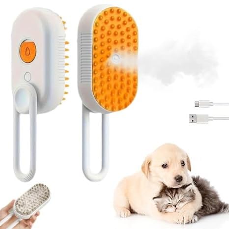 GMLGCB Fluffguard, 3 in 1 Haustier-Dampfbürste, 3 in 1 Haustierbürste, 3 in 1 Katzen-Dampfbürste, multifunktionaler Haarentfernungskamm für Katze und Hund (Weiß) von GMLGCB