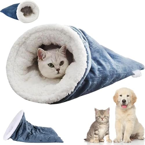 GMLGCB Katze Winter Schlafsack, Hund Katze Winter warm Schlafsack Plüsch weiches Haustier Bett Komfort Bett, zum Schlafen 360 ° warm halbgeschlossen Katze Schlafsack Bett mit Höhle (1 stücke) von GMLGCB