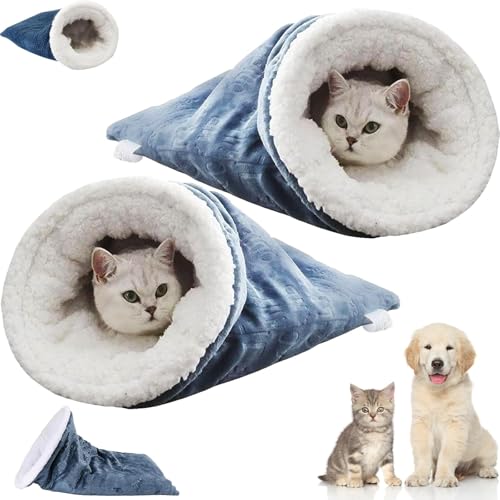 GMLGCB Katze Winter Schlafsack, Hund Katze Winter warm Schlafsack Plüsch weiches Haustier Bett Komfort Bett, zum Schlafen 360 ° warm halbgeschlossen Katze Schlafsack Bett mit Höhle (2 stücke) von GMLGCB