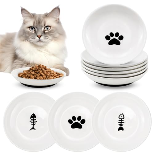 GMMG Futternapf Katze Keramik, 6 Stück Fressnapf Katze, Katzennapf Flach, Näpfe Katze, Cat Bowl, Katzen Napfset, Katzenfutter Napf, Katzenschüssel, Katzenteller Flach von GMMG