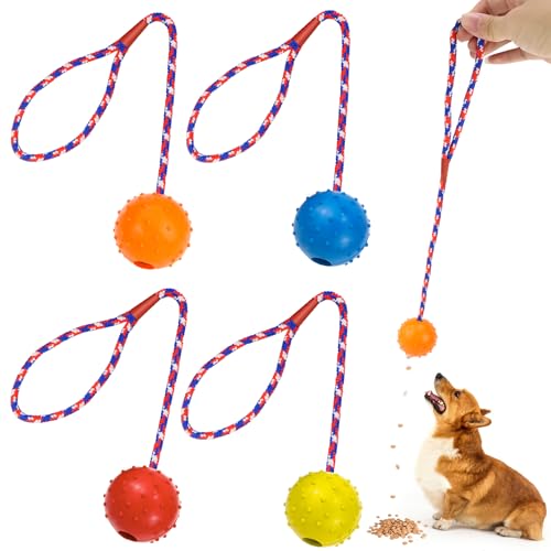 GMMG Hundespielzeug Ball mit Seil, 4 Stück Hundeball, Wurfball Hund, Hunde Bälle mit Schnur, Dog Toys, Ball mit Schnur Hund von GMMG