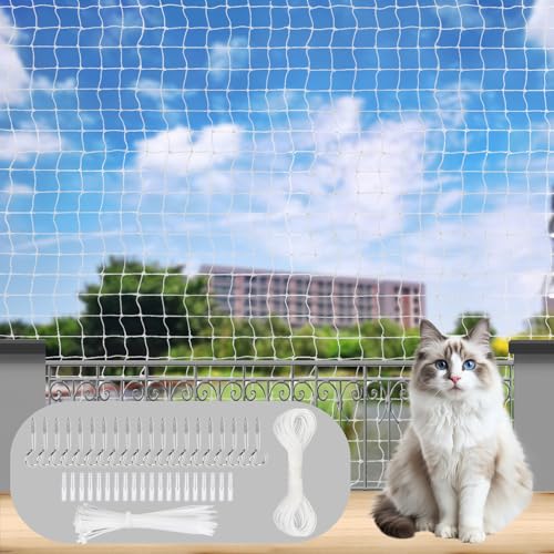 GMMG Katzennetz für Balkon, 2x3m Katzennetz Drahtverstärkt, Katzenschutznetz Ohne Bohren Schwarz, Balkonnetz, Katzen Schutz Balkon, Cat Net zur Sicherung von Balkon, Terrassen, Fenstern, Türen, Zäune von GMMG