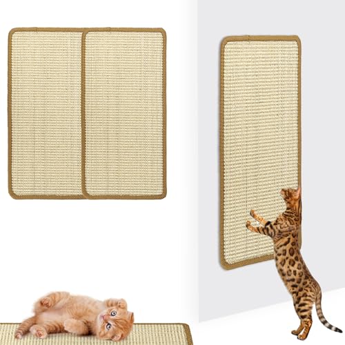 Katzenkratzmatte, selbstklebend, für Wandmontage 2 Stück Kratzteppich Katze, Kratzbrett Katze, Katzen Kratzmatte, Sisal Kratzmatte, Sisal Teppich Katzen für Schützt Teppiche und Sofas (50 × 25 cm) von GMMG