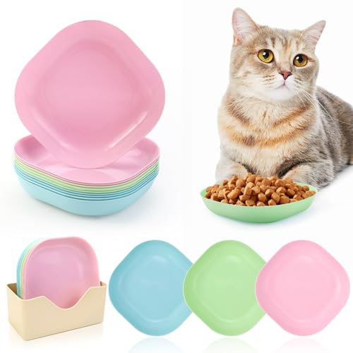 Katzennapf Flach Futternapf 10 Stück Katzenfutter Napf Fressnapf Katze Katzenteller Katzenschüssel Katzen Futternapf Katzenfressnapf Cat Bowl für Kätzchen und kurzbeinige Katzen (Quadrat) von GMMG