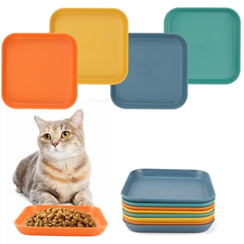 Katzennapf Flach Futternapf 8 Stück Katzenfutter Napf Fressnapf Katze Katzenteller Katzenschüssel Katzen Futternapf Katzenfressnapf Cat Bowl für Kätzchen und kurzbeinige Katzen (Quadrat) von GMMG