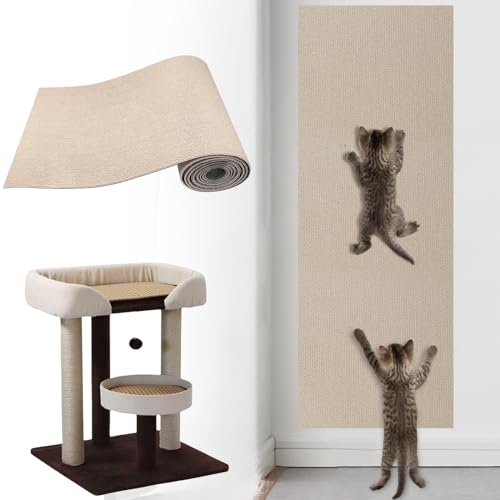 Selbstklebend Kratzbretter Khaki Katze Kratzteppich Katze Kratzmatte Katze Wand Teppich Katzen Kratzbrett Katzen Kratzwand (200cmx40cm) von GMMG