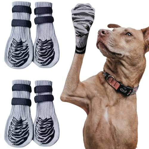 Rutschfeste Hundesocken mit 2 verstellbaren Riemen, geeignet für Hartholzböden und warme/kalte Gehwege, Anti-Leck und rutschfest, ideal als Schutz der Hundepfoten, für alle Hunderassen (L) von GMStahlei