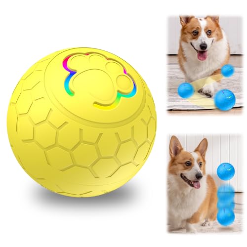 GMTEO Ball Hund, 2024 Neu Hundespielzeug Intelligenz, Interaktives Hunde Ball Spielzeug, Strapazierfähiger Automatisch Rollender Ball für Welpen/Kleine/Mittlere Hunde, USB Wiederaufladba (gelb) von GMTEO