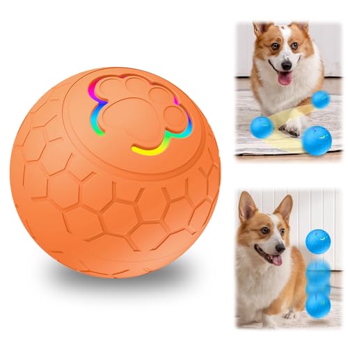 GMTEO Ball Hund, 2024 Neu Hundespielzeug Intelligenz, Interaktives Hunde Ball Spielzeug, Strapazierfähiger Automatisch Rollender Ball für Welpen/Kleine/Mittlere Hunde, USB Wiederaufladba (orange) von GMTEO