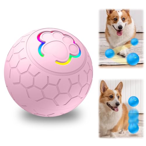 GMTEO Ball Hund, 2024 Neu Hundespielzeug Intelligenz, Interaktives Hunde Ball Spielzeug, Strapazierfähiger Automatisch Rollender Ball für Welpen/Kleine/Mittlere Hunde, USB Wiederaufladba (rosa) von GMTEO