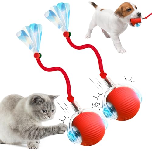 Katzenspielzeug Ball Elektrisch, 2025 Neu Magic Ball Hund Interaktives Katzenspielzeug Elektrisch, Hundespielzeug Katzenspielzeug Ball, Intelligenter Automatischer Rollball Spielzeug (Rot - 2 Stück) von GMTEO