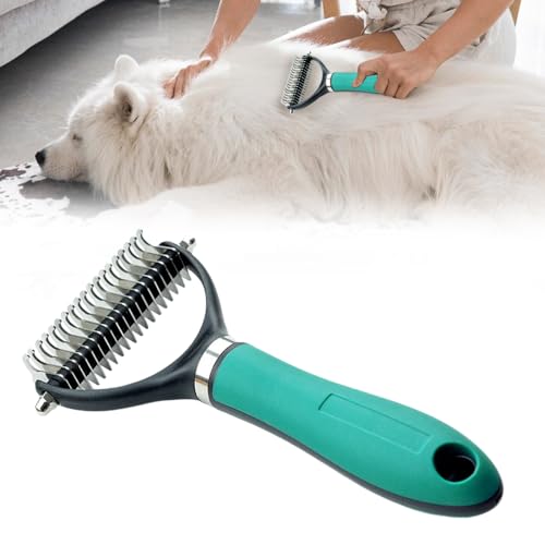 GMTEO Pet Safe Dematting Comb, 2024 Neu Professionelle Unterfellbürste für Hunde Katzen, Tierhaarbürste gegen Verknotungen, hundebürste für Katzen und Hunde mit Mittlerem und Langem Haar (grün) von GMTEO