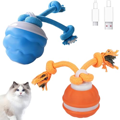 GMTEO Power Tail 2.0 Dog Toy, 2025 Neu Interaktives Katzenspielzeug Ball Elektrisch, Balle Pour Chien, Katzenspielzeug Interaktives Hundespielzeug Selbstrollender Ball für Hunde (Orange + Blau) von GMTEO