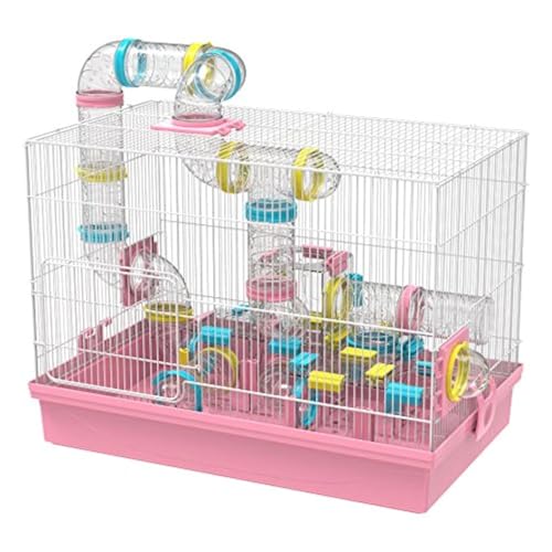 Großer Hamsterkäfig zum Selbermachen, 50,8 x 30,5 x 38,1 cm, mit Comaplete-Tunnelrohr-Modul, Spielzeug für Rennmäuse, Zwergmäuse (Rosa) von GNB PET