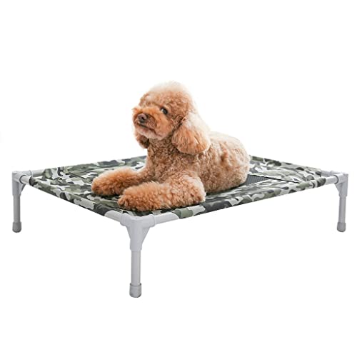 Erhöhtes Hundebett, erhöhtes Kühlbett for Hunde mit atmungsaktivem Netz, tragbare Haustier-Hängematte for den Innen- und Außenbereich (Color : Multi-Colored Grey, S : 58 * 45 * 19cm) von GNBOW