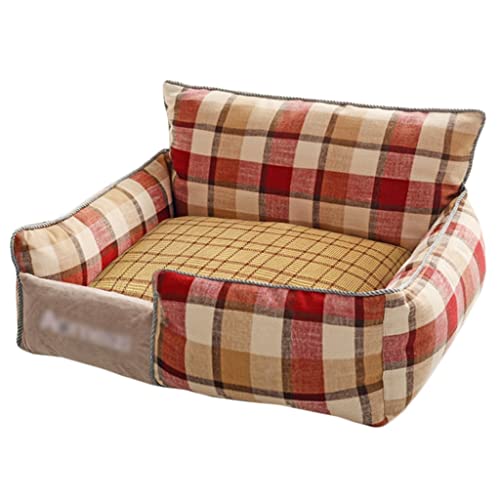 GNBOW Hundebett, Hundecouch mit Sommergrasmatte, waschbares Hundebett, Hundebett mit Seiten, Hundesofas (Color : Red Plaid, S : 54 * 48cm) von GNBOW