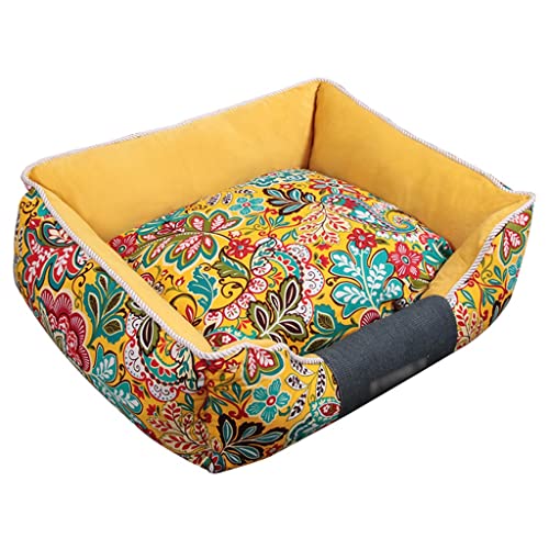 Hundesofabett Klein Und Mittelgroß, Hundebett Mit Abnehmbarem, Waschbarem Bezug (Color : Gelb, S : 68 * 61cm) von GNBOW