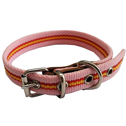 Hundehalsband, spanische Flagge, Baumwolle, Rosa, 25 cm, glattes Halsband für kleine Hunde, Halsband aus Baumwolle, reiß- und wetterfest, Rosarot und Gelb. von GNCGarden