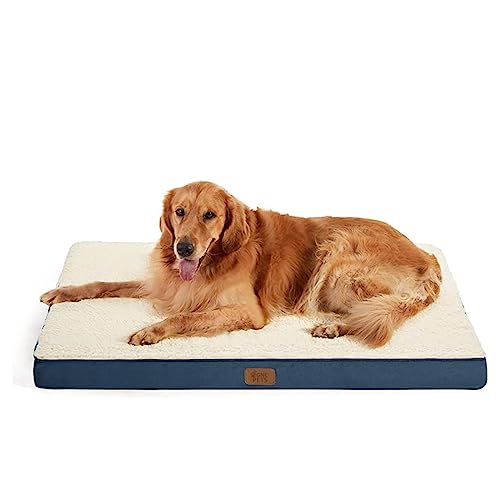 GNCPets Orthopädisches Hundebett, groß, Blau und Weiß, waschbar, abnehmbarer Bezug aus Schaumstoff, 91 x 68 x 7,6 cm, Sofa mit abnehmbarem Bezug, waschbar von GNCPets