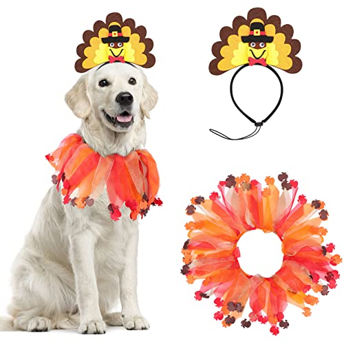 Thanksgiving Hundekostüm, Truthahn Stirnband mit Hundehalsband, Truthahn Hund Stirnband Party Zubehör für mittelgroße und große Hunde von GNEORA