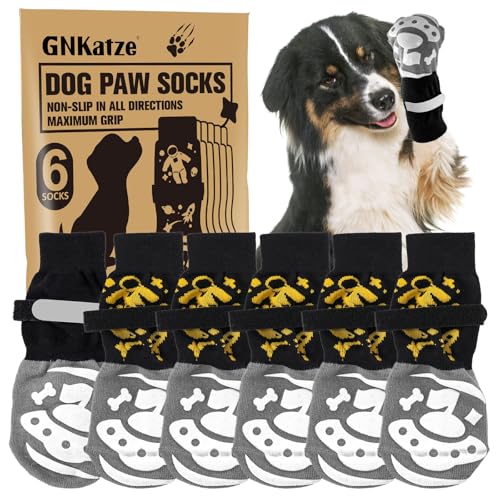 6 PCS Antirutschsocken für Hunde, um das Lecken der Pfoten zu verhindern, Hundepfotenschutz mit doppelseitigen Griffen,Traktionskontrolle auf Hartholzboden für kleine, mittlere und große Hunde (L) von GNKatze