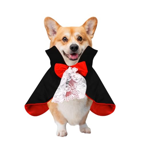 Vampir-Umhang für Hunde, Halloween-Kostüme, Teufel-Zauberer-Kleidung, niedliche Katze, Umhang, Halloween, Weihnachten, Cosplay, Kostüm, Requisiten (rot, mittel) von GOBWCOT