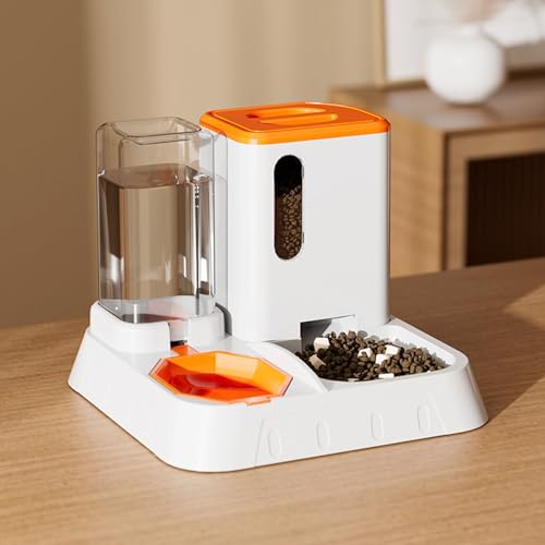 Automatic Cat Feeder Kunststoffe,2 In 1 Automatische Schwerkraft Hund Katze Wasser Und Futterspender for Kleine Haustiere,futterautomat Katze 1.3L (Color : Orange) von GODARM