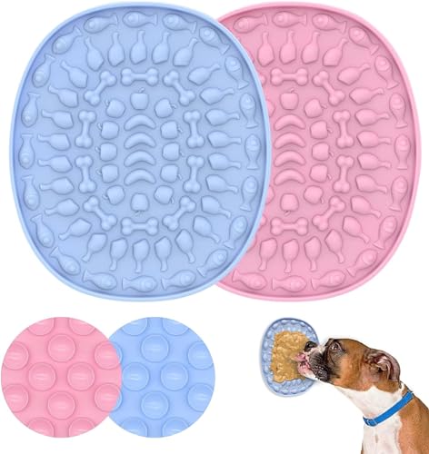 GODARM Pet Slow Food Matte 2 Stück Set Silikon Saugnapf Lecken Matte, Trainieren Sie Hunde, um sich auf das Essen zu konzentrieren, Katzen und Hunde abzulenken, Blau und Rosa von GODARM