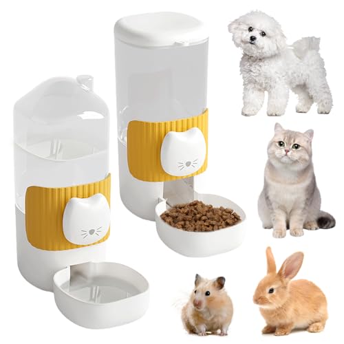 GOEDCH 2 Pcs Automatischer Futterspender für Haustiere: 2.8L Automatischer Futter und Wasserspender für Haustiere, Hängend Futterspender für Kleintierkäfige, Kaninchen, Katze, Welpe, Meerschweinchen von GOEDCH