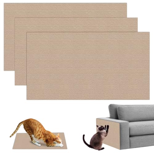 GOEDCH 3 Stück Kratzmatte Katze: 30 x 100 cm kratzmatte selbstklebend DIY Zuschneidbare, Kratzschutz Sofa Katze Wiederverwendbarer Geeignet für Sofamöbeltüren, Katzenkratzern vorzubeugen von GOEDCH