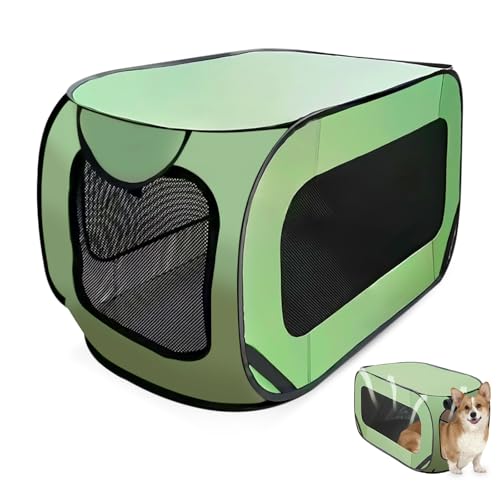 GOEDCH 92x52x52cm Faltbare Hundebox: Tragbare Hundetransportbox mit Stahlrahmen, Wasserdichte Hundebox aus Oxford-Gewebe mit Reißverschluss, Auto Hundetransportbox für den Innen und Außenbereich, Grün von GOEDCH