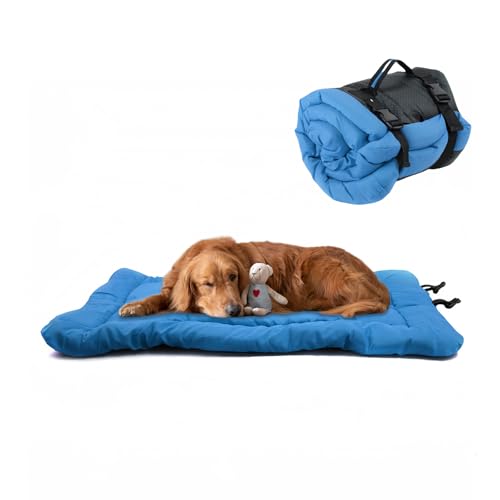 GOEDCH Faltbare wasserdichte Hundebett Matratze: 90 x 60cm Multifunktional Tragbares Hundebett, Komfort und Weiches Hundematte für Reise Camping Outdoor, Auto, Hundekiste, Sofa, Boden (Blau) von GOEDCH