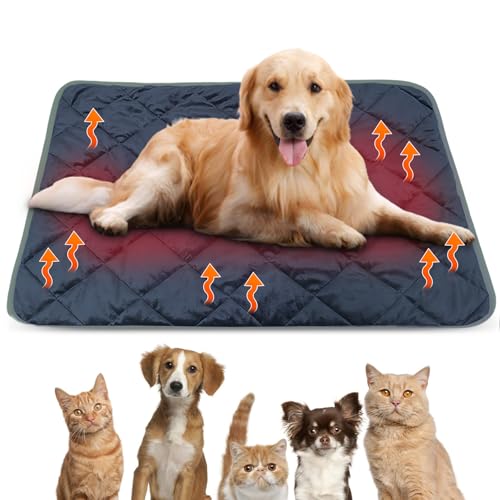 GOEDCH Selbstheizende Decke: Winter Haustiere Wärmematte für Katzen & Hunde, Waschbare Ultrawarme Wärmedecke, Selbstwärmende Matte Flauschig Warme, mit Rutschfester Unterseite, 45 * 60cm, Dunkelblau von GOEDCH