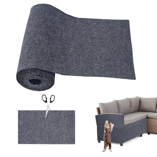 GOEDCH Selbstklebend Kratzteppich Katze: 40 cmx200 cm Dunkelgrau Trimmbarer Teppich Matte Pad Katzenkratzbretter, DIY Kratzteppich Selbstklebend, Katzenkratzbretter für Schützt Teppiche, Sofa von GOEDCH