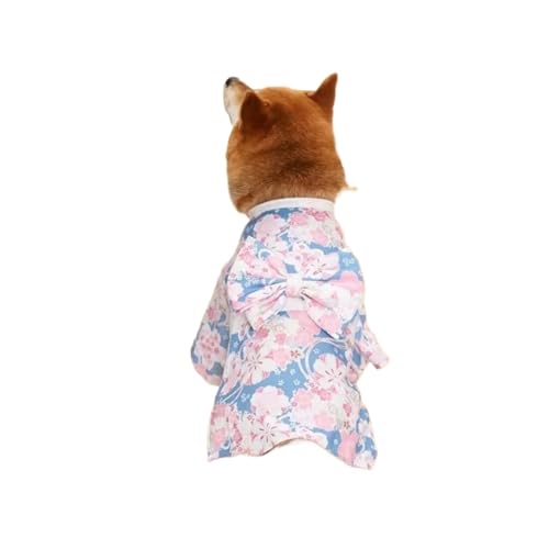 Dünner Katzen- und Hundemantel, Kimono, Sommer, Haustierkleidung für Katzen und Hunde, niedlicher Druck mit Schleife, Sphynx-Kleidung, Outfit (Blau, 7 Stück, 13,5–20 kg) von GOFDASY