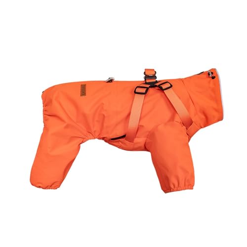 Hunde-Regenmantel mit Geschirr, wasserdicht, Haustier-Regenjacke für kleine Hunde, verstellbar, reflektierend, mit 4 Beinen, Orange, Größe 3XL von GOFDASY