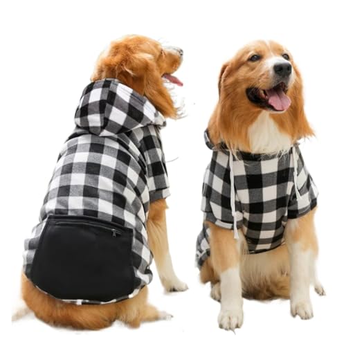 Hunde-Wintermantel, Haustierjacke, kariert, wendbar, für kaltes Wetter, Hundekleidung, passend für kleine, mittelgroße und große Hunde (schwarzes Karo, Größe 4XL (15–25 kg)) von GOFDASY