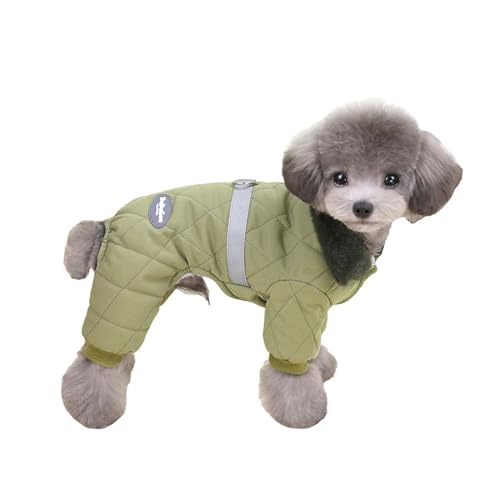 Hundeoverall mit Pelzkragen, Winterkleidung, passend für kleine Hunde, Welpen, Overall, Chihuahua-Jacke, Pudel, Kostüme, Haustiermäntel (Armeegrün, M) von GOFDASY