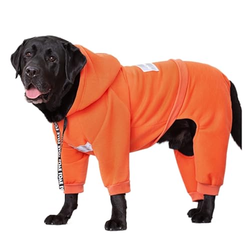 Kapuzenpullover für große Hunde, warmer Mantel, Fleece, reflektierend, Labrador-Kostüm für große Hunde, Orange, Größe 32 von GOFDASY