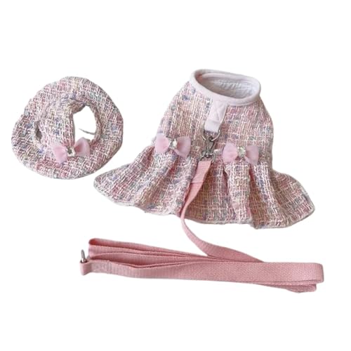 Prinzessinnen-Hundekleidung, Tweed, Brustgurt, süße Perlenschleife, Kleid, Chihuahua, Bichon, niedlicher Rock für Hunde, luxuriöse Welpenweste, Prinzessin, Rosa und Hut, Größe L von GOFDASY