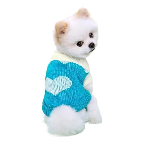 Strickpullover für Hunde und Katzen, für Herbst und Winter, passend für kleine Hunde und Katzen, weich, gemütlich, warm, Chihuahua, Schnauzer, Rollkragenkostüm (Blue Love, L) von GOFDASY