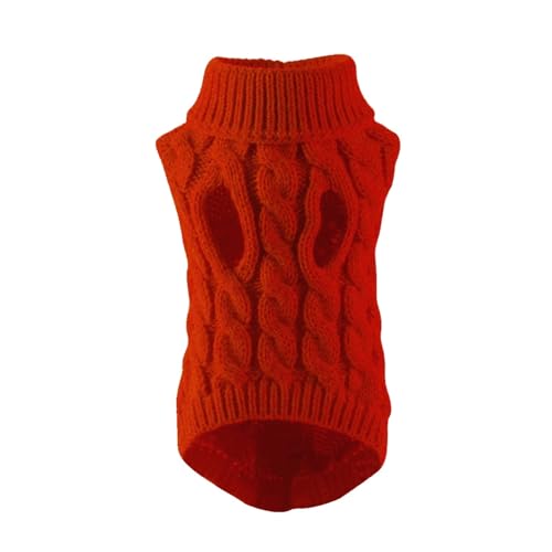 Warmer Winter-Rollkragen-Strickpullover, passend für kleine und mittelgroße Hunde, Katzen, Chihuahua-Weste, Mantel, Teddy, Französische Bulldogge (Rot, M) von GOFDASY