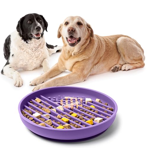 Slow Feeder Hundenäpfe Puzzle Silikon Hund Futternäpfe mit Saugnäpfen, Anti-Ersticken, Rutschfestes Design, Reduziert Langeweile, Angst, Ideal für Mittlere bis Kleine Hunde (Lila) von GOGODOGYA