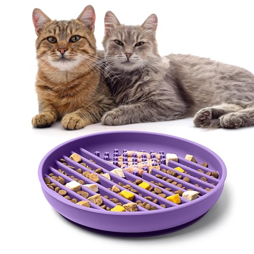 Slow Feeder Katzennäpfe aus Silikon, mit Saugnäpfen für kleine, mittelgroße Rassen, rutschfeste Futternäpfe für Katzen, verlangsamen die Fressgeschwindigkeit des Haustiers, Angstlinderung und Spaß von GOGODOGYA