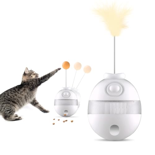 GOHHME Tumbler Katzen Spielzeug Interaktives Katzenspielzeug mit Feder und Ball Interaktives 360° Wackeldesign Katzenfutterspender Spielzeug für Langsam Federspielzeug Katze von GOHHME